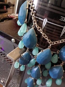 Blue Statement Bib Necklace with Chain
