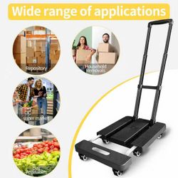 Folding Hand Truck 600lbs,XIBGH Portable Heavy Duty Luggage Cart,6 Wheels Dolly Cart with 2 Elastic Ropes,Compact Trolley Cart for Easy Moving with Ex