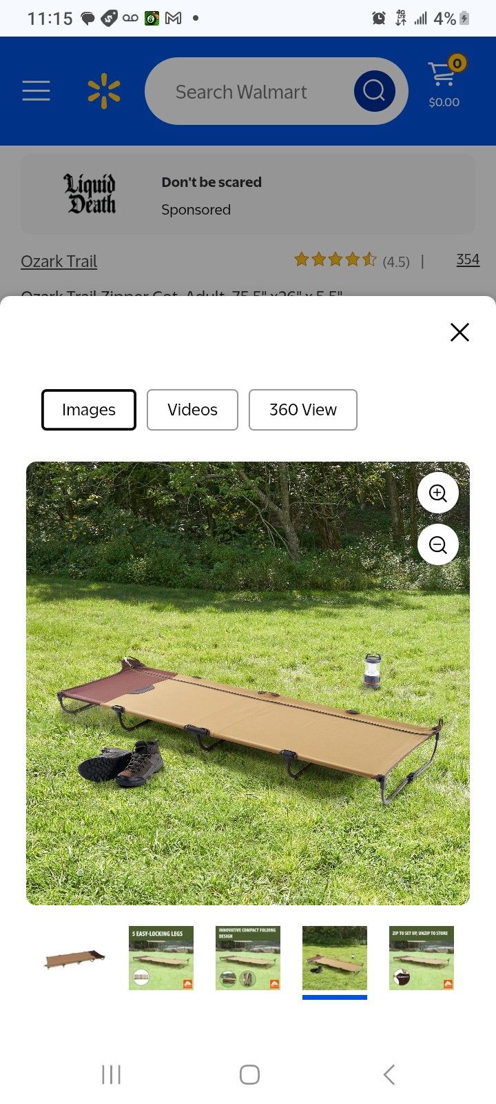 New OZARK TRAILCot. HD ZIPPER COT
