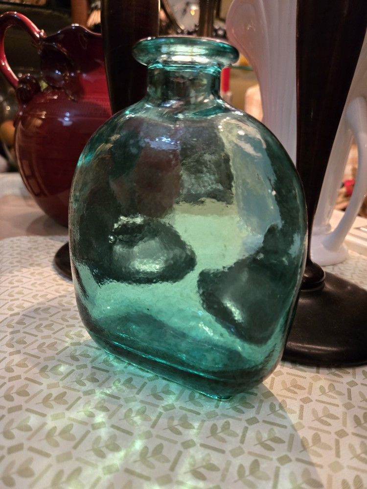 Turquoise Blown Glass Bottle Vase
