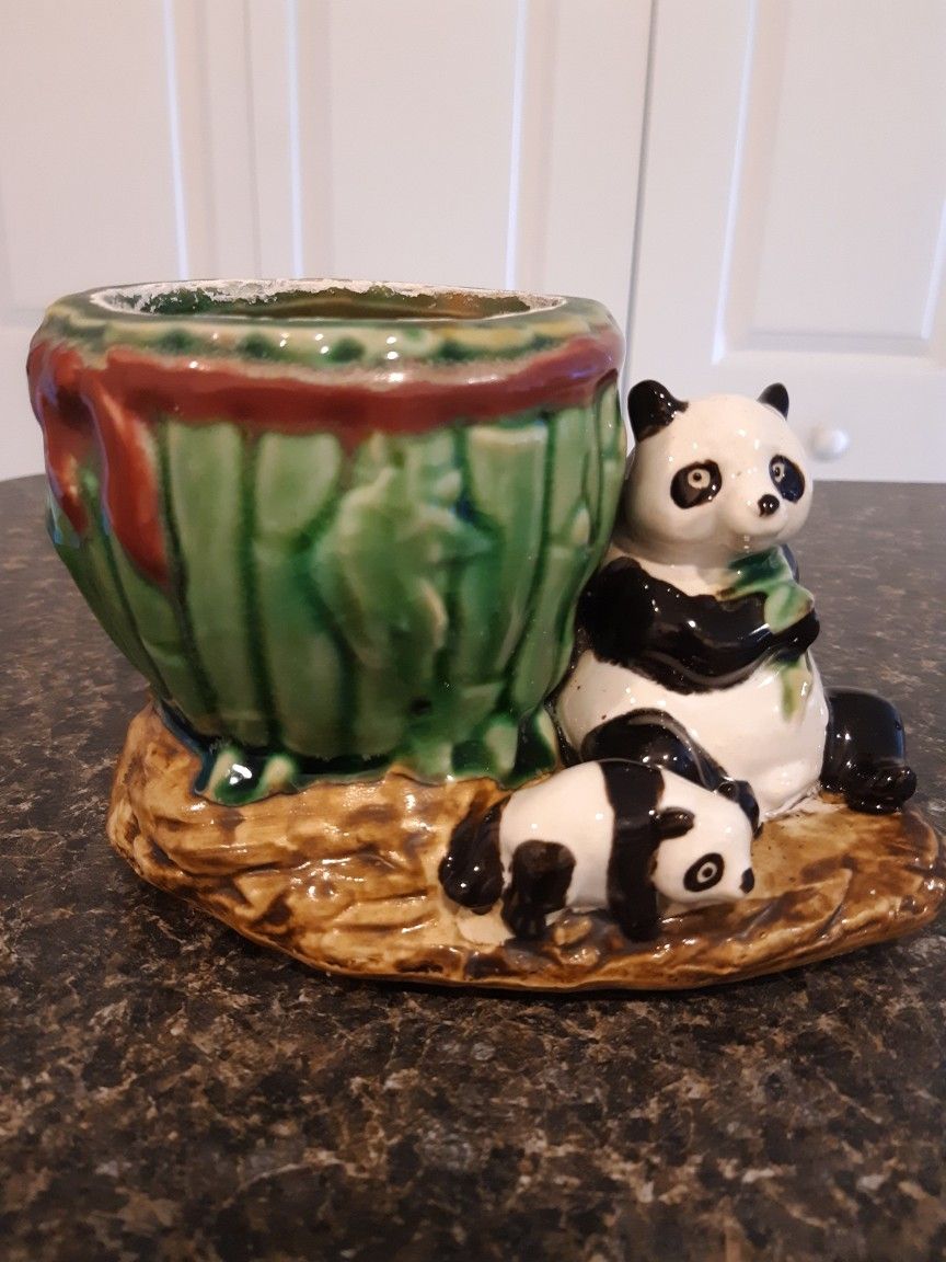 VINTAGE Porcelain PANDA POT 