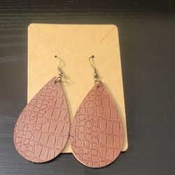 Double Sided Brown Faux Leather Teardrop Earrings 