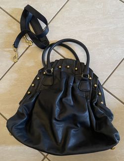Valentino Garavani Navy Blue Pleated Leather Studded Kiss-Lock Satchel Bag