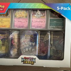Authentic Sealed Pokemon Paldean Fates Tins 5 Pack With 4 Promo Cards 