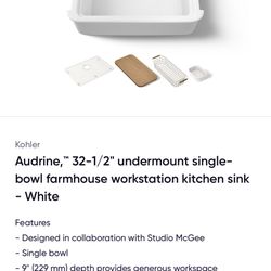 Kohler Audrine,™ 32-1/2" undermount single-bowl farmhouse workstation kitchen sink - White