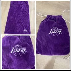 LAKERS Unique Terry Cloth Towel Attached To Back Pack. Use As Back & Beach Towel NEw