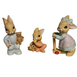 Vintage Homco Easter Bunny children set of 3 bisque figures