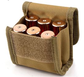 Tactical Outdoor 6 Rounds Shotgun Shell Ammunition Pistol Bullet Buttstock Reload Holder Molle Pouch for 12 or 20 Gauge
