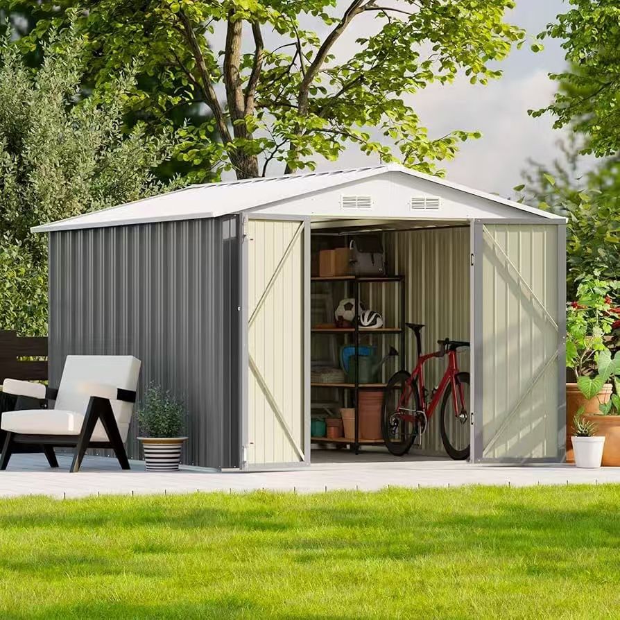 8x10 FT Outdoor Storage Shed, Large Garden Tool Metal Shed