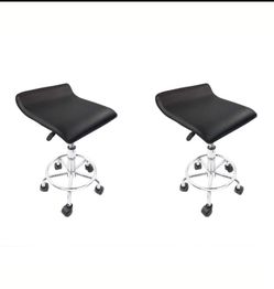 Lot Of 2 New KKTONER Black Square Height Adjustable Rolling Stools With Foot Rest