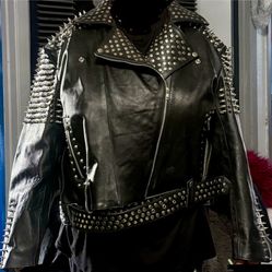 Leather Biker Jacket With Studds