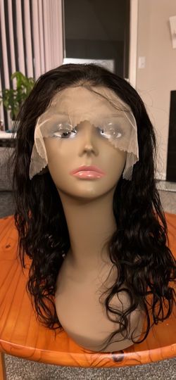 100%Human hair wigBlack Wavy Lace Front Wig