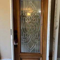 Wood Door w/ Door Handle, Lock & Keys