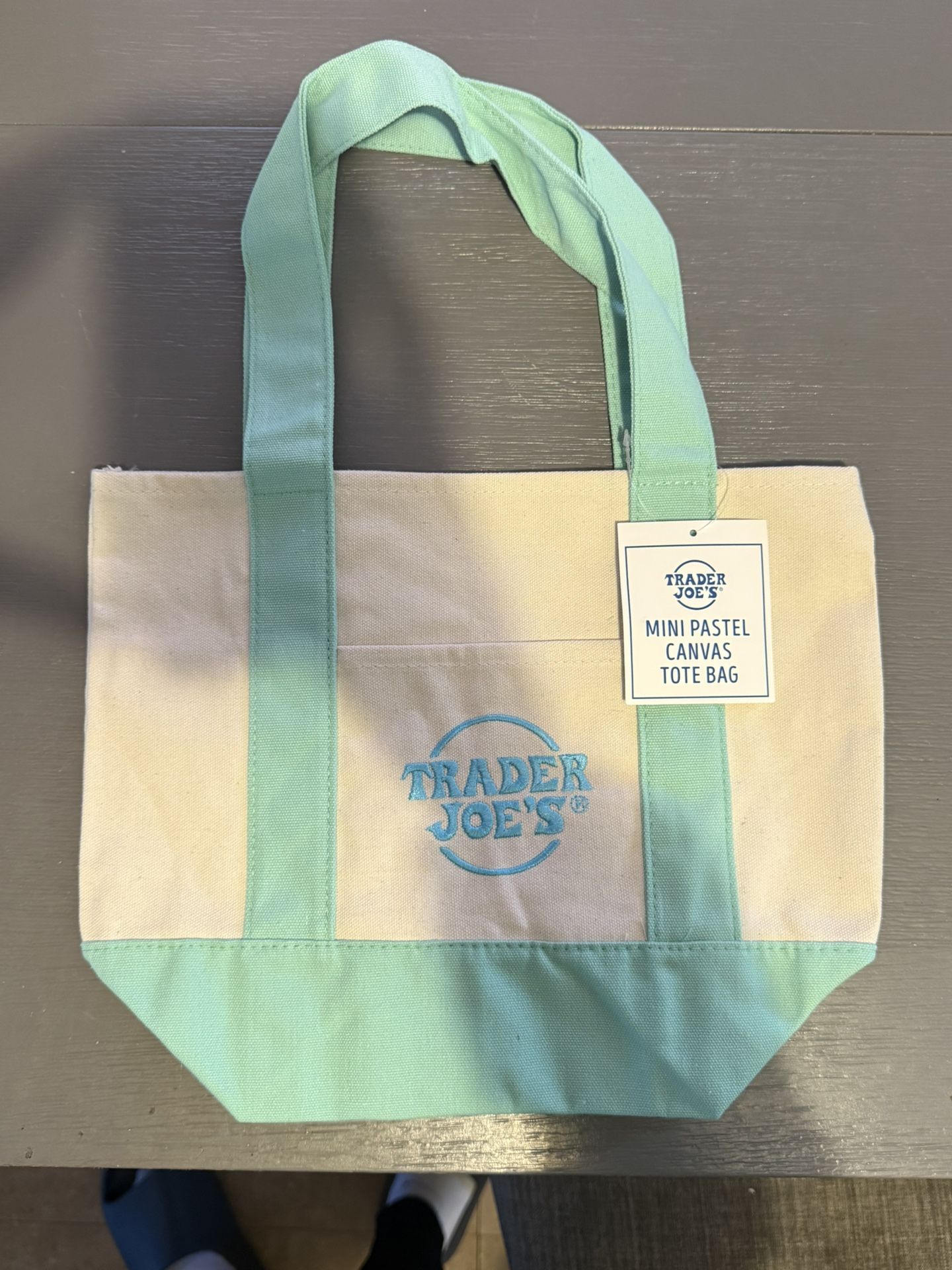 TRADER JOE'S MINI PASTEL CANVAS TOTE BAG LIGHT GREEN