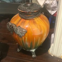 My Lamp Is Retro  Ceramic Paint Painted In A Vibrant, Orange Tomato Light Color With Some Green