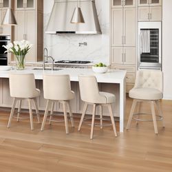 Set of 3 Swivel Linen Color Barstools