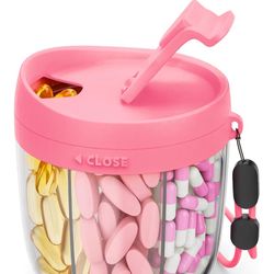 Cute Pill Dispenser with 7 Large Compartments, Portable Pill Bottle Organizer with Wide Opening for Easy Use, Anti-Mix Pill Organizer for Travel, BPA-