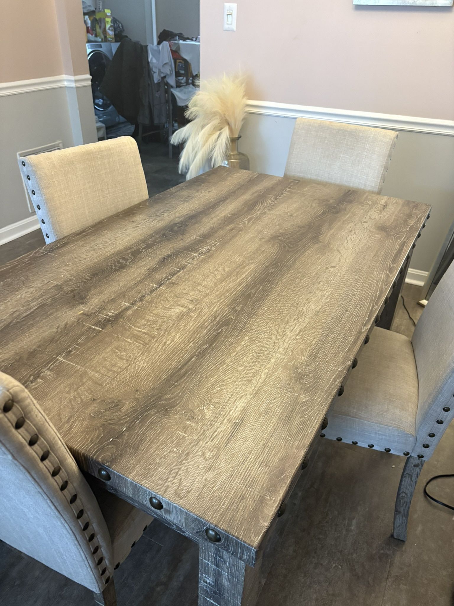 5-Pieces Rectangular Wood Tone Wooden Top Dining Table Set 4 Seats