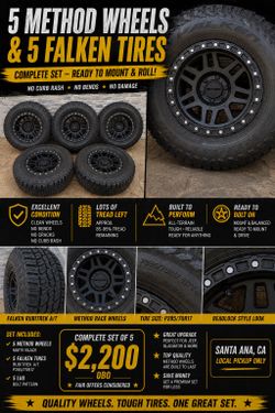 Method 17” Wheels + 5 Tires | Jeep Wrangler JL | 5x5 Bolt Pattern | Set of 5