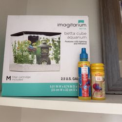Fish Tank With Accessories And Food 