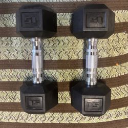 2-Brand New 15lb. Coated Hex Head Dumbells