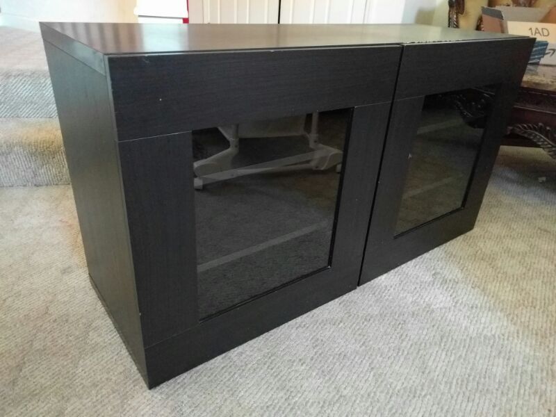 Ikea TV stand with glass doors