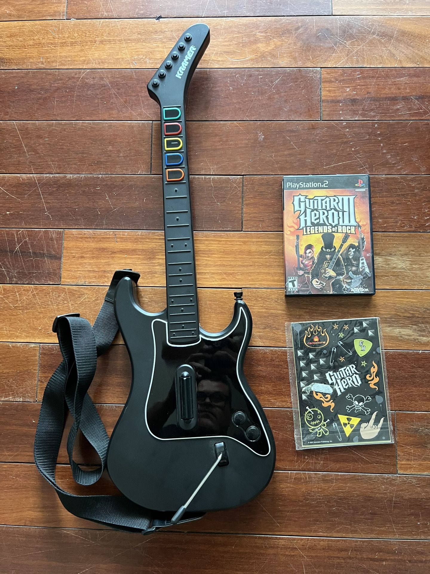Lot PS2 Wireless Guitar Hero 3 Kramer Strikers DONGLE W/ Strap Game Tested