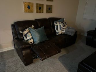 Dark Brown Leather Reclining Sofa