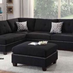 New Black Or Gray Sectional And Ottoman Sofa Couch 