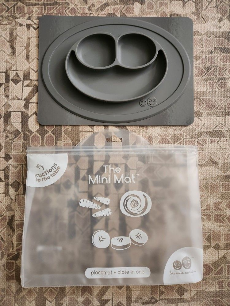 EZPZ Mini Mat 100% Silicone Suction Baby Plate With Placemat - Dark Gray