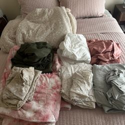 Queen Bed Frame and Sheets 