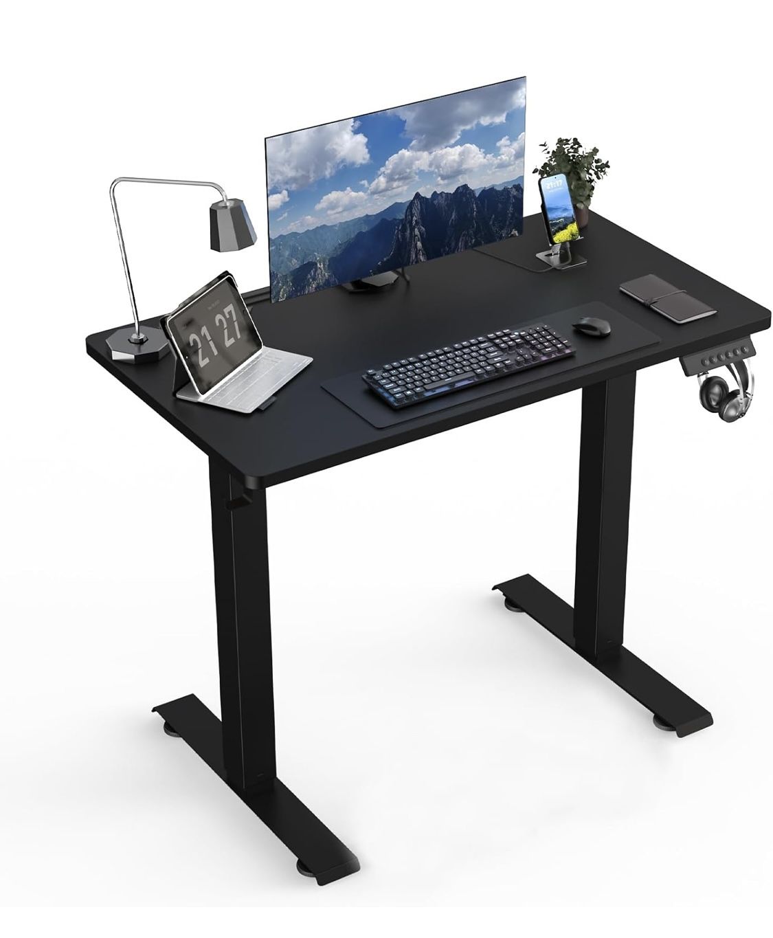 40”x24” Small Electric Standing Desk, Adjustable Height Sit Stand Up Desk, Motorized Home Office Computer Gaming Workstation Desk