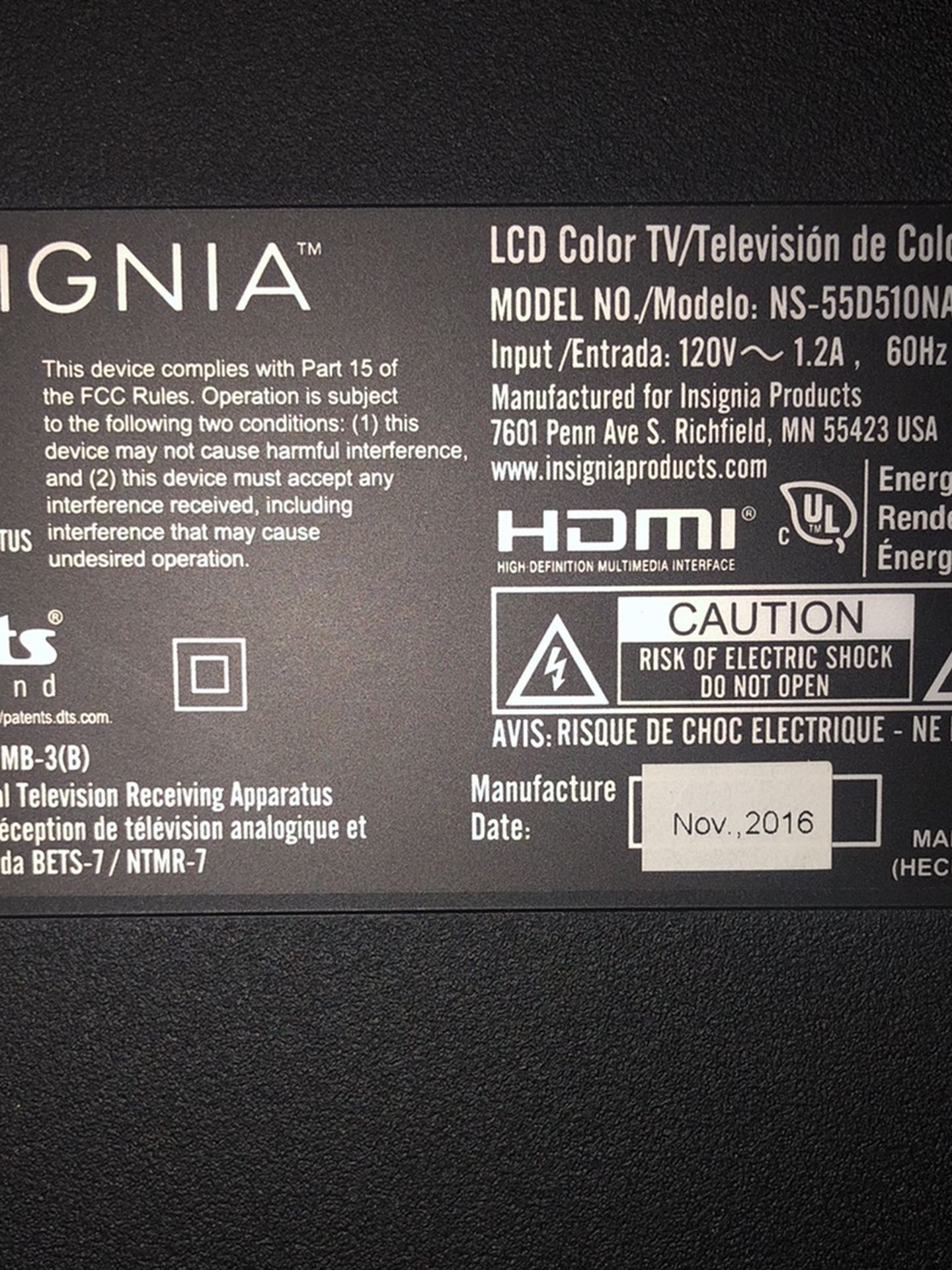 55 inch insignia TV