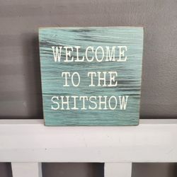 Rustic farmhouse-style wooden sign. Cube style.