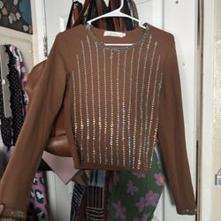 Brown Bejeweled Long Sleeve Size M 