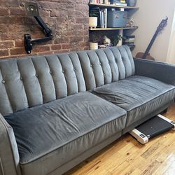 Grey Velvet Mid-century Couch 