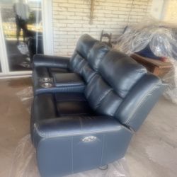 Leather electric recliner loveseat