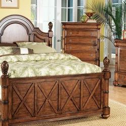 Cindy Crawford Home Key West 5-Piece King Bedroom Set – Solid Wood Tropical Style