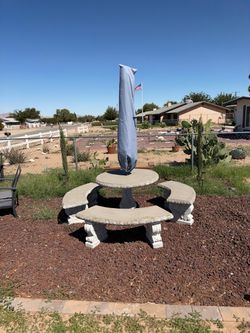 Concrete Patio Table and 3 Bench Set