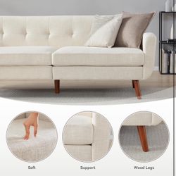 78" W Linen Sofa Couch, Mid Century Modern Decor Loveseat Couches for Living Room, Button Tufted Upholstered Small Couch for Bedroom, Solid, and Easy 