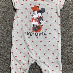 Disney Minnie Mouse girls Size 3/6 Month Be Mine Valentines Day romper 
