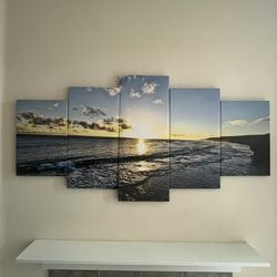 Five panel ocean scene on canvas, 30” x 60”