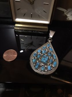 Old Pawn Sterling Silver And Tourquoise Pendant Hand Made