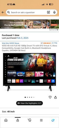 Vizio Tv 40”