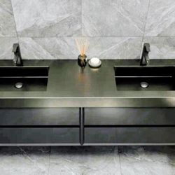 Golitz 84" Double Bathroom Vanity Stainless Steel Top. 
