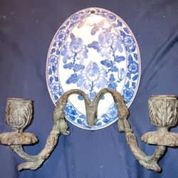 Maitland-smith Brass And Ceramic Candle holders 