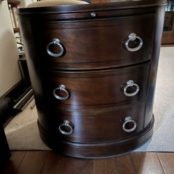 Oval Shaped Espresso Wood Chest/Side Table