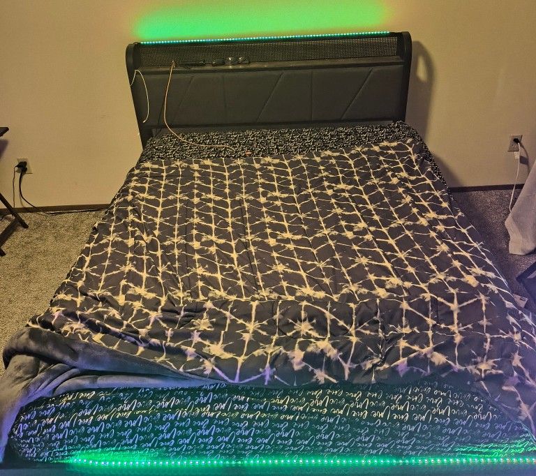 Bed W/Frame LED Lights And Outlet