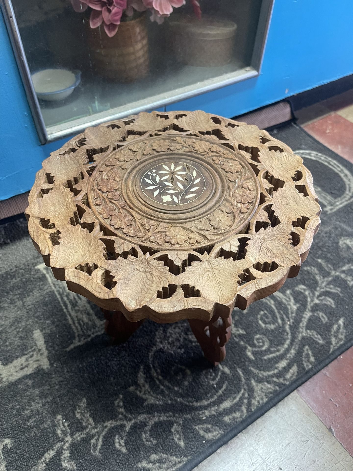 1970 India Hand Carved Teak Table SMALL!!