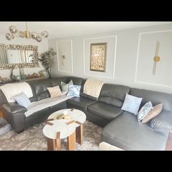 Grey leather Sectional sofa